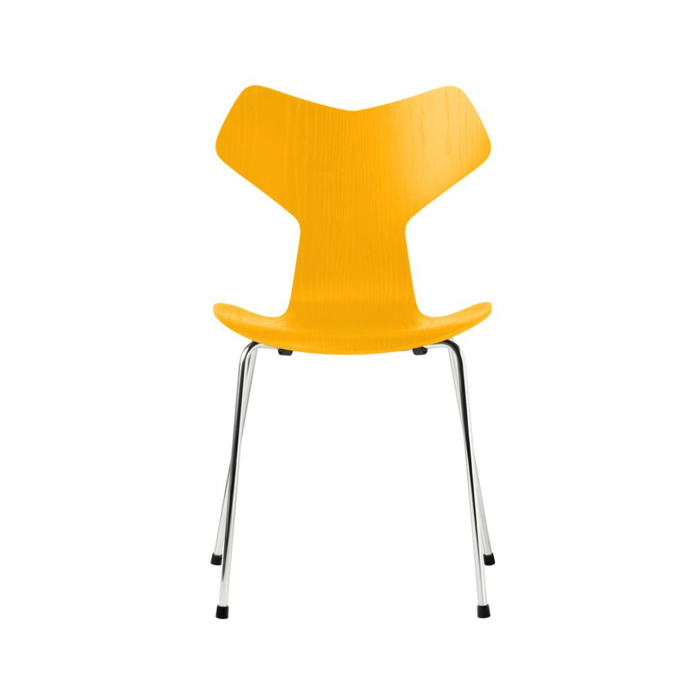 Fritz Hansen Grand Prix Chair True Yellow Colored Ash with Chrome Legs