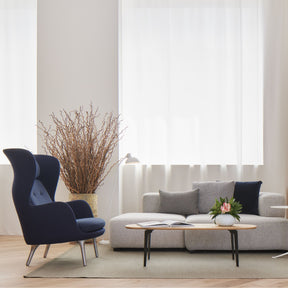 Fritz Hansen Join Coffee Table Oval in situ with Ro Chair and Lissoni Alphabet Sofa
