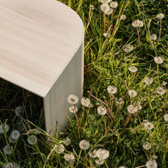 Fritz Hansen Taburet Side Table Pine by Cecilie Manz in Field of Dandelions Top Detail