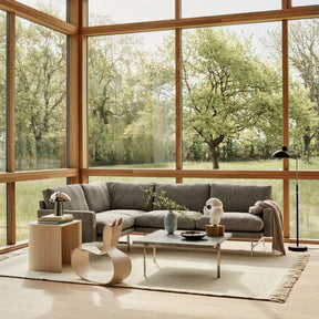 Fritz Hansen Taburet Side Table Pine by Cecilie Manz in Living Room with Lissoni Sofa and Rocking Horse