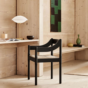Fritz Hansen Carimate Chair by Vico Magistretti VM120 Black Ash at Desk with Clam Lamp