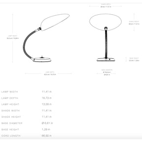 Gubi Cobra table Lamp Dimensions Line Drawing