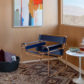 Knoll Breuer Wassily Chair Gold and Inidigo with Saarinen Side Table and Abstract Painting