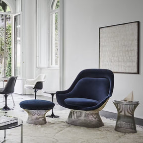 Knoll Platner Easy Chair and Ottoman in Midnight Blue Velvet in Living Room at Lake Como
