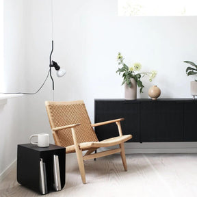 Kristina Dam Studio Grid Sideboard with Carl Hansen & Son CH25 Lounge Chair by Hans Wegner