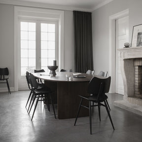 L.ercolani Pennon Table Walnut  by Norm Architects in Home Office with Black Butterfly  Chairs in Dining Room