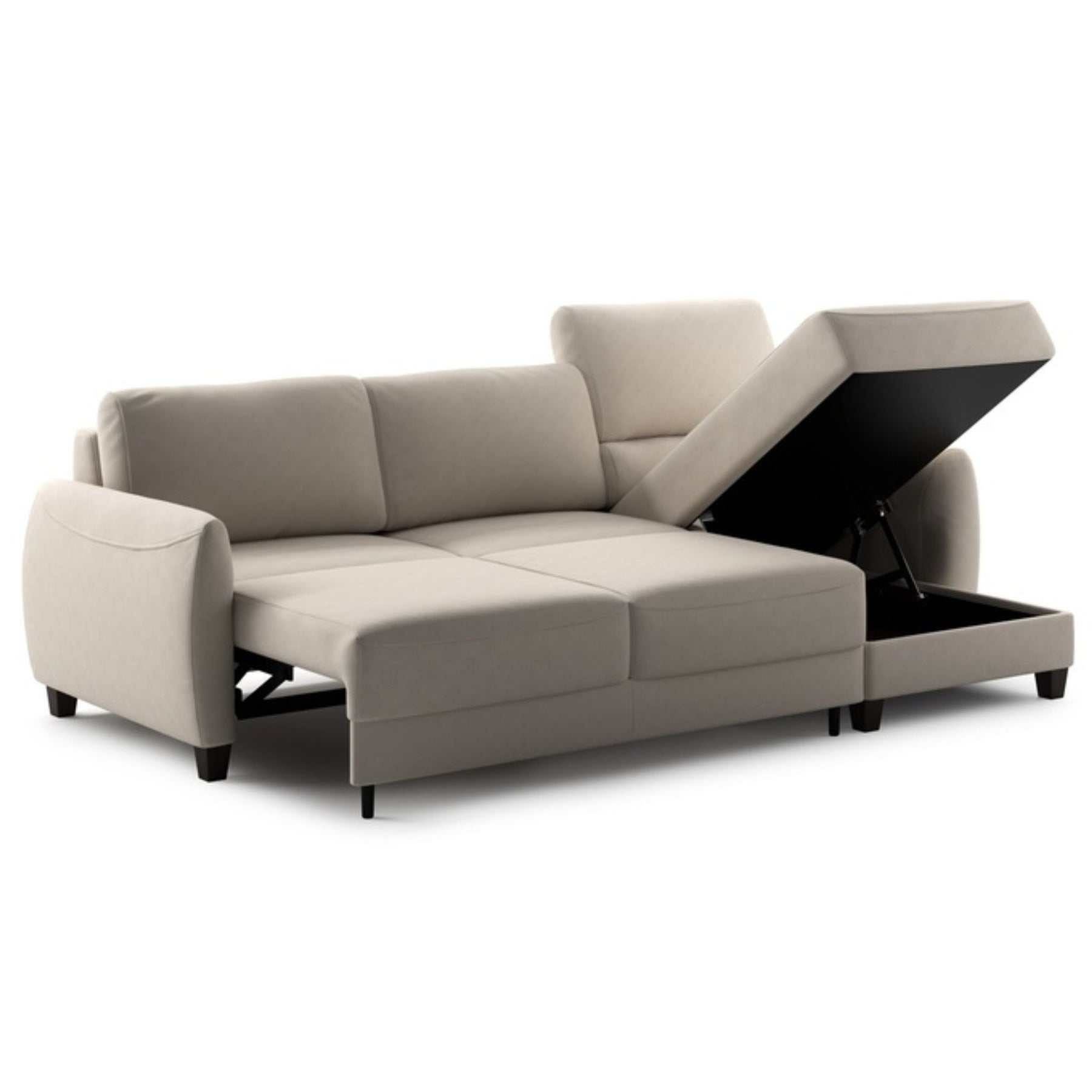 Luonto Delta Sleeper Sofa with Reversible Chaise Smoked Birch Legs Cloud 02 Fabric Open