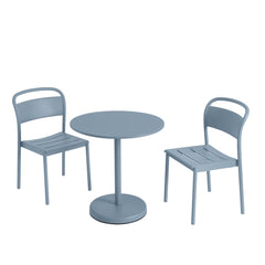 Muuto Linear Side Chairs Pale Blue with round Cafe Table