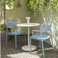 Muuto Linear Cafe Table and Chairs on Stone Patio in Copenhagen
