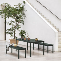 Muuto Linear Steel Dining Table and Benches in Courtyard