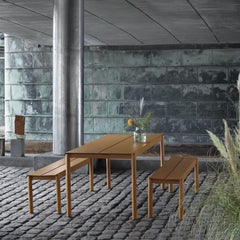 Muuto Linear Dining Table and Benches Burnt Orange Outdoors