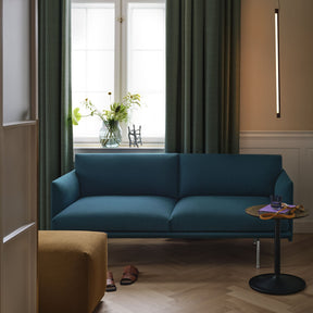 Muuto Soft Side Table Smoked Oak and Black in Copenhagen Living Room with Outline Sofa and Echo Pouf