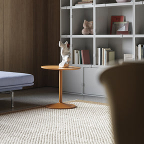 Muuto Soft Side Table Orange in Home Office with Pebble Rug and Sculpture