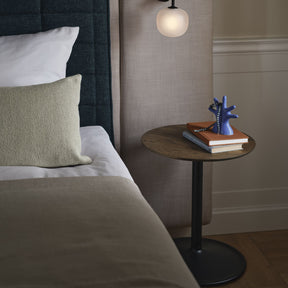 Muuto Soft Side Table Smoked Oak Top Black Base in bedroom