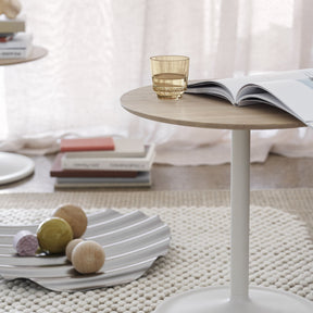 Muuto Soft Side Table Oak in Living Room with Pebble Rug and Books
