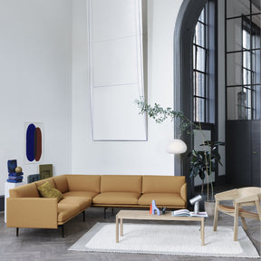 Muuto Workshop Coffee Table Oak in Living Room with Outline Sectional Sofa, Cover Lounge Chair, and Pebble Rug
