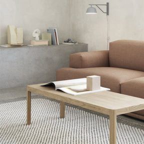 Muuto Workshop Coffee Table Oak in Living Room with Connect Modular Sofa and Pebble Rug