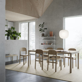 Muuto Workshop Table and Chairs Oak in Dining Room with large Rime Pendant light