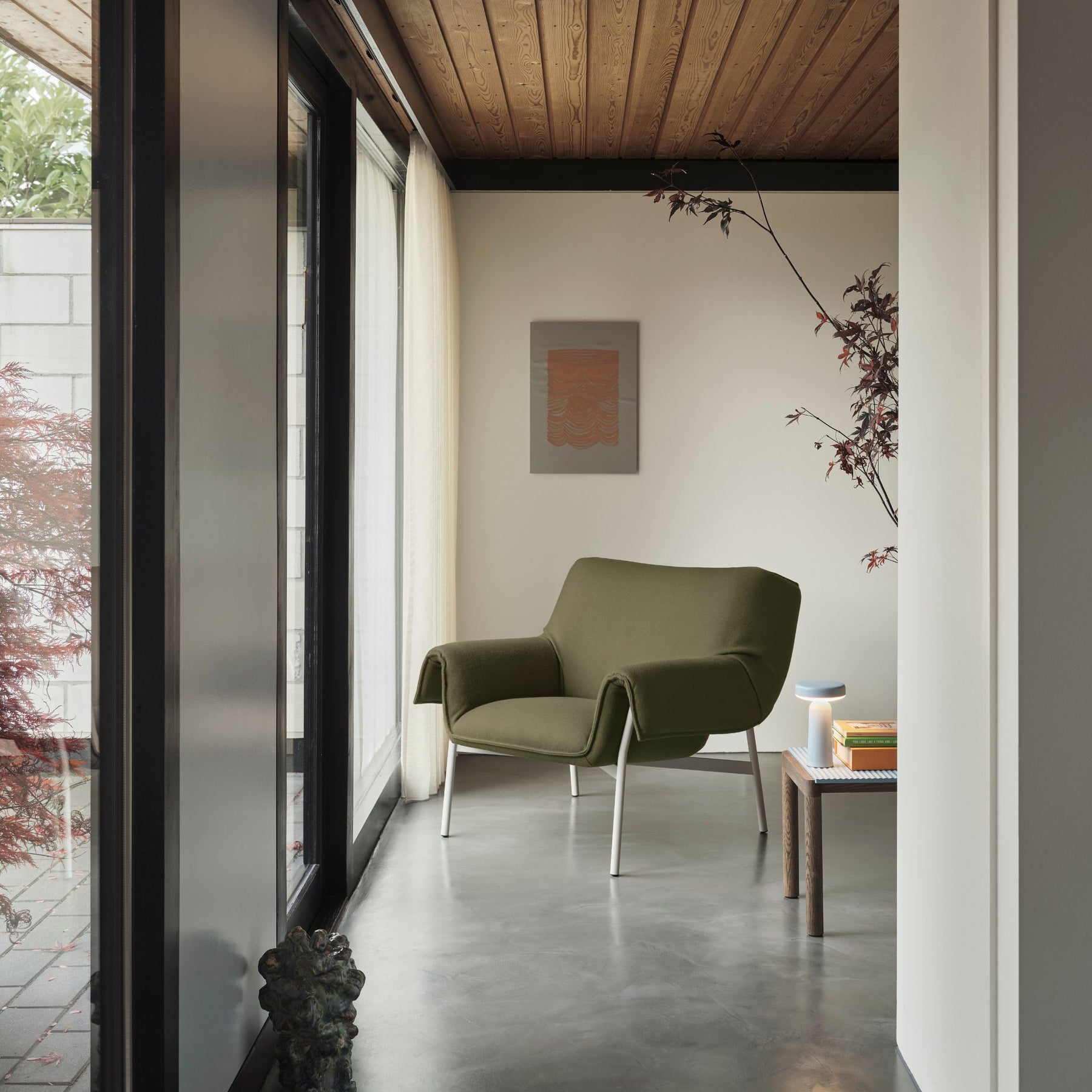 Muuto Wrap Lounge Chair in kvadrat Divina 984 Olive Wool in Home Office