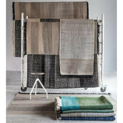 Nani Marquina Tres Stripe Runner and Tres Rugs layered on racks