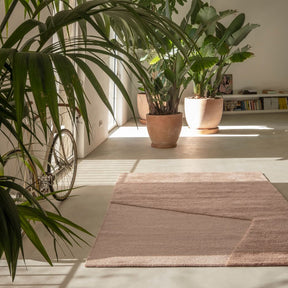 nanimarquina oblique rug pink quartz by matthew hilton in loft with plants