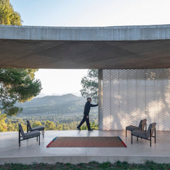 nanimarquina RE-Rug 1 in modernist home with spectacular view of mountains
