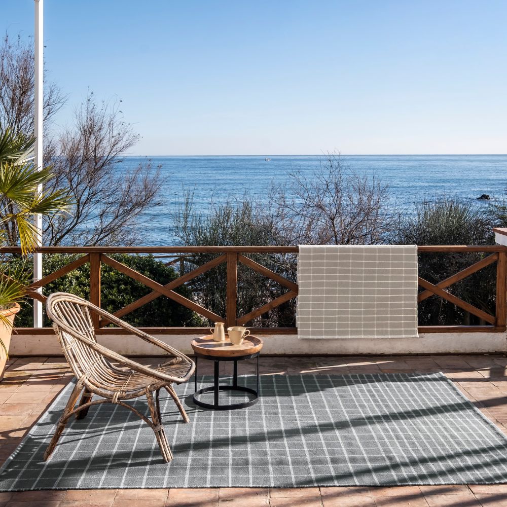 nanimarquina Tiles 2 Rug and Tiles 1 Runner on Terrace of summer house by by the sea