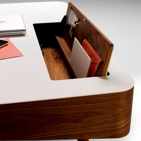 Naver AK1330 Point Desk Walnut Oil with White Corian Top Storage Detail