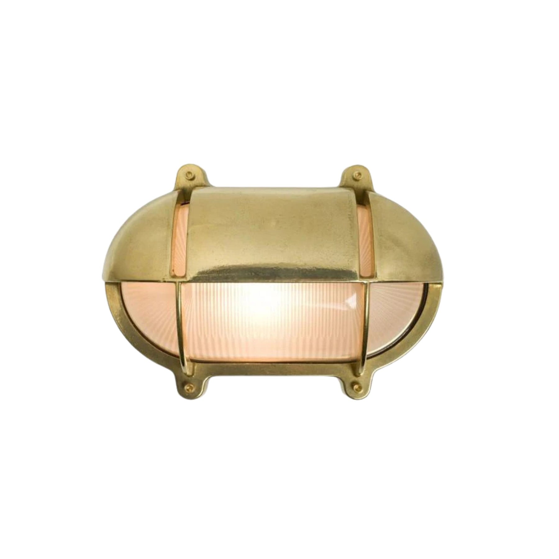 Original BTC Oval Brass Bulkhead Outdoor Sconce with Eyelid Shield