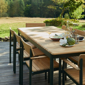 Pelagus Dining Table and Chairs Teak Hunter Green Set for Outdoor Dining