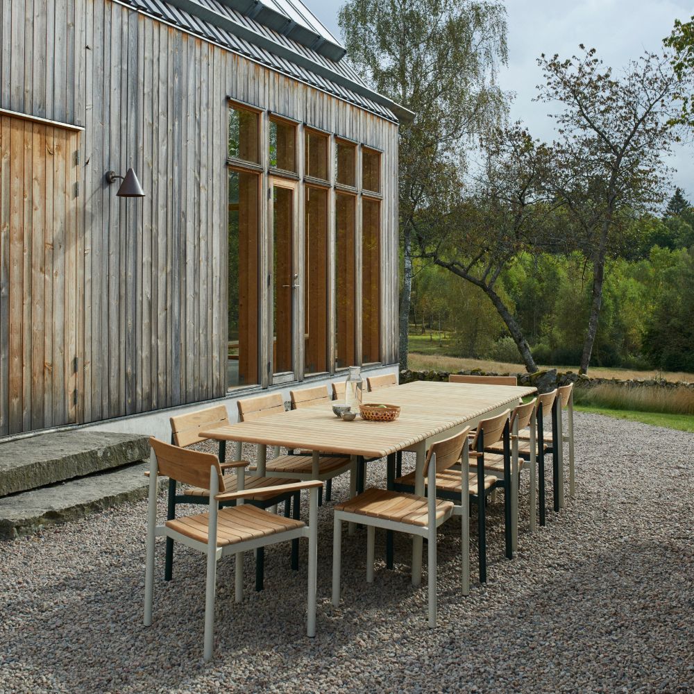 Pelagus Dining Table and Chairs Teak Ivory and Hunter Green Outdoors by Danish Summer House
