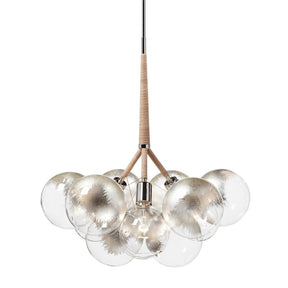 PELLE Large Bubble Chandelier with hand painted Silver Leafing and natural leather cord