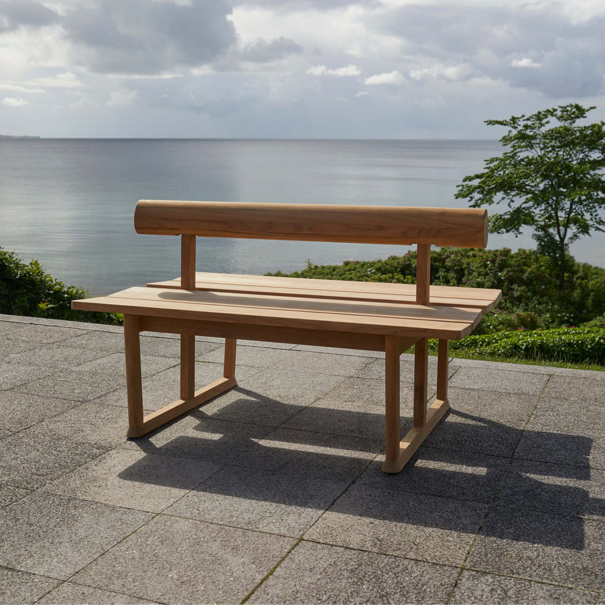 Fritz Hansen Skagerak Banco Bench Double in Park overlooking North Sea