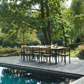 Pelagus Dining Table and Chairs Teak Hunter Green Outdoors by Pool