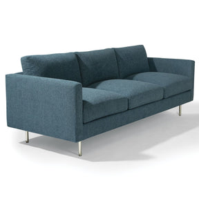 Thayer Coggin Milo Baughman 855 Design Classic Sofa Dark Blue 2259-60 Fabric Polished Stainless Steel Legs Angled