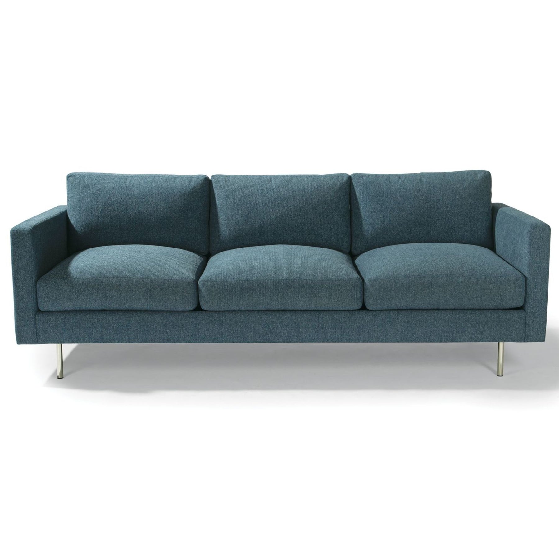 Thayer Coggin Milo Baughman 855 Design Classic Sofa Dark Blue 2259-60 Fabric Polished Stainless Steel Legs