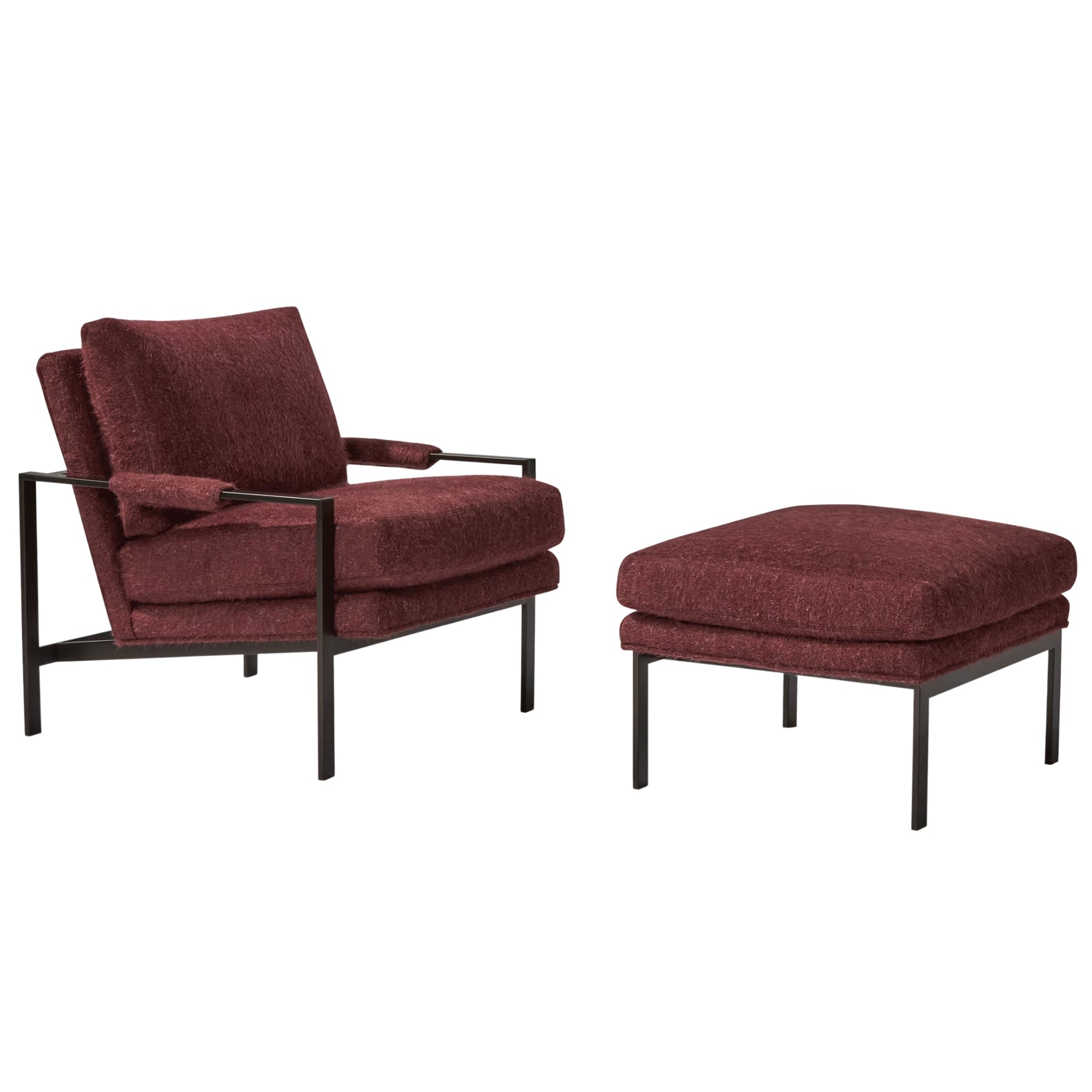 Thayer Coggin Milo Baughman 951 Design Classic Armchair and Ottoman with Chocolate Bronze Powdercoat Frame