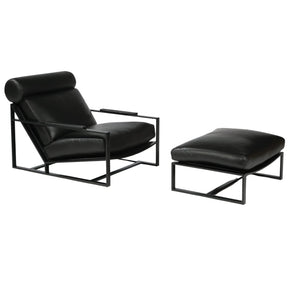 Thayer Coggin Milo Baughman Cruisin Lounge Chair and Ottoman with Black Leather and Black Powdercoated Metal Frame