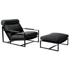 Thayer Coggin Milo Baughman Cruisin Lounge Chair and Ottoman with Charcoal Grey Fabric Black Powdercoated Steel Frame
