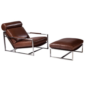 Thayer Coggin Milo Baughman Cruisin Lounge Chair and Ottoman with Chocolate Brown Leather and Brushed Stainless Steel Frame