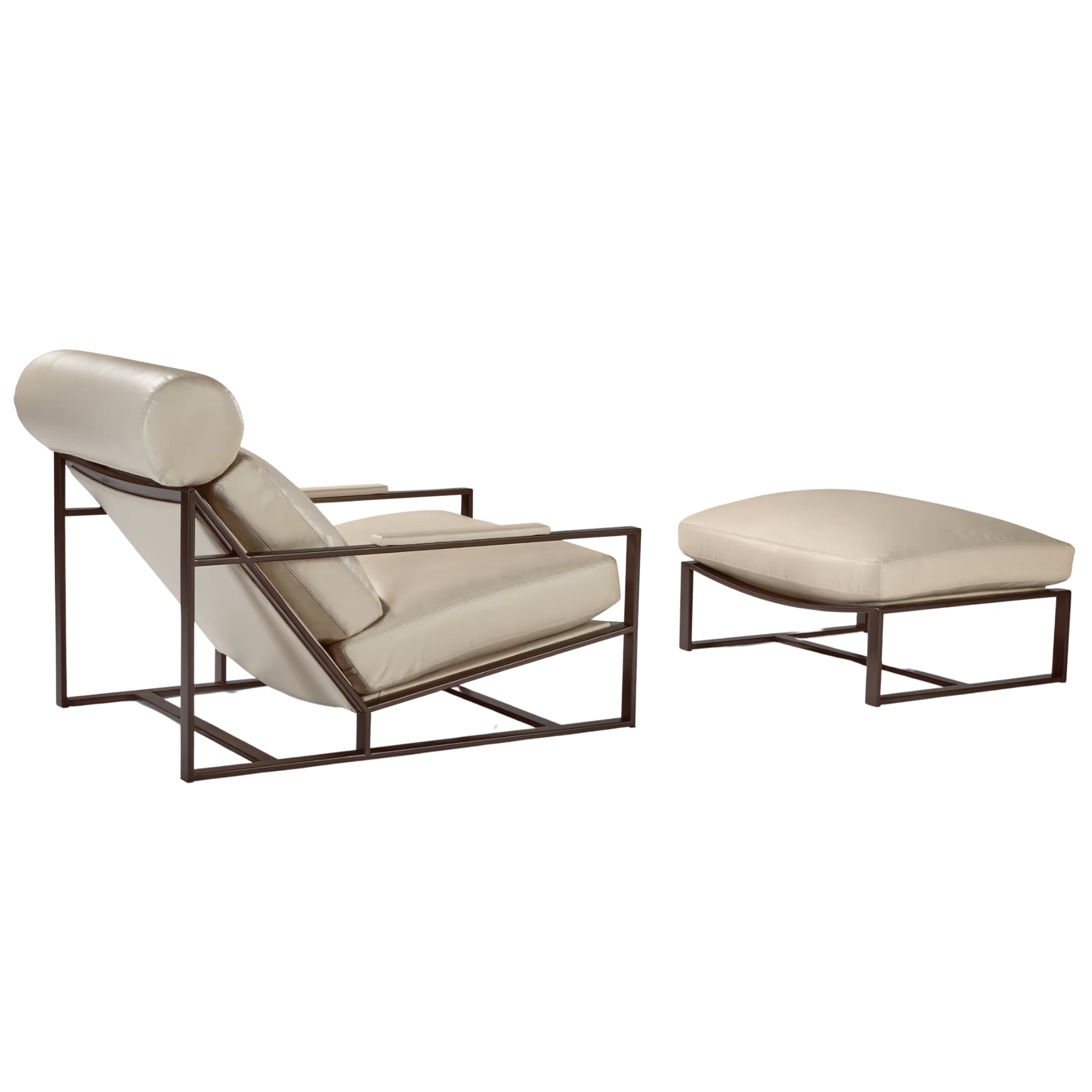 Thayer Coggin Milo Baughman Cruisin Lounge Chair and Ottoman with Ivory Leather and Bronze Metal Frame Side