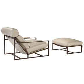 Thayer Coggin Milo Baughman Cruisin Lounge Chair and Ottoman with Ivory Leather and Bronze Metal Frame Side