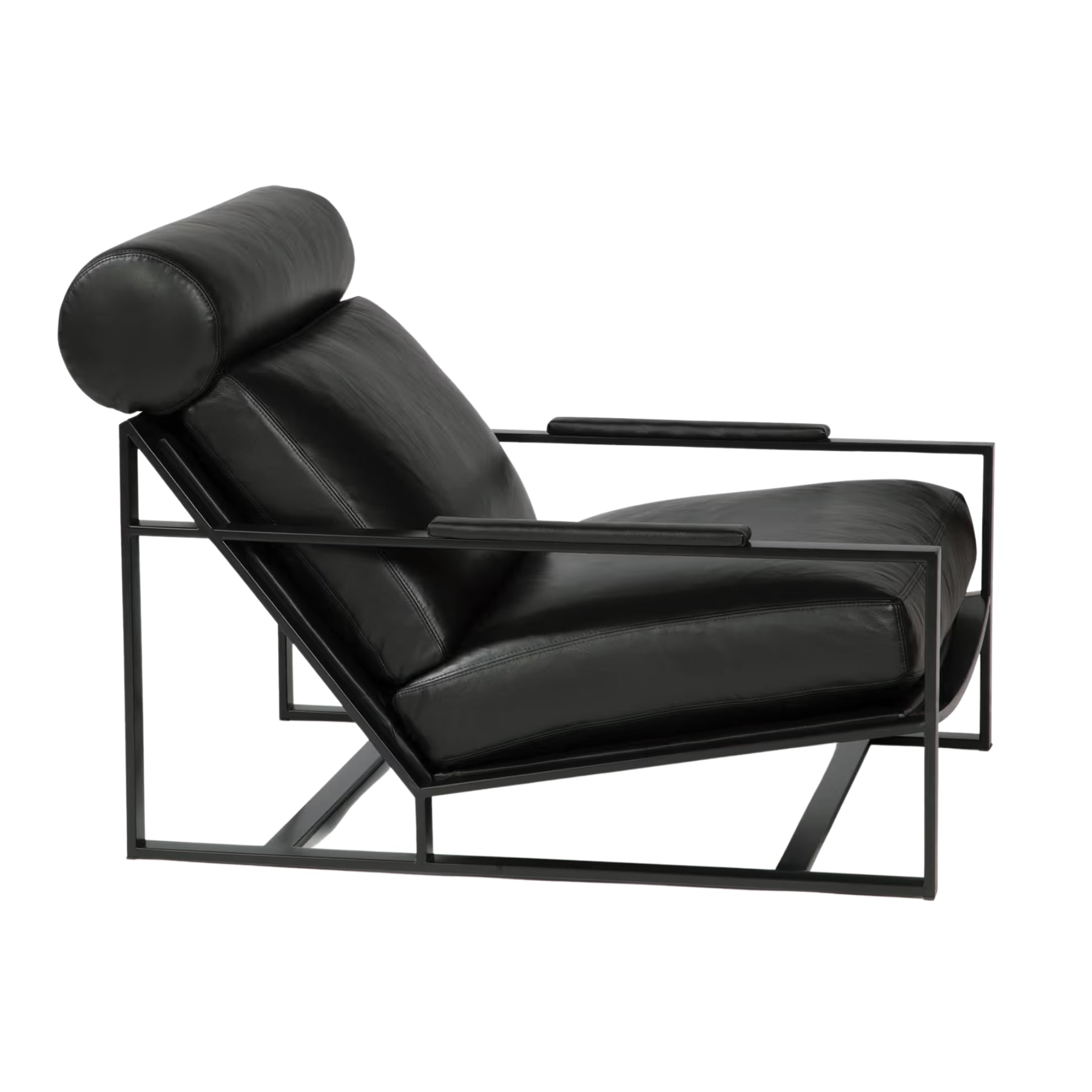 Thayer Coggin Milo Baughman Cruisin Lounge Chair with Black Leather and Black Powdercoated Steel Frame Side