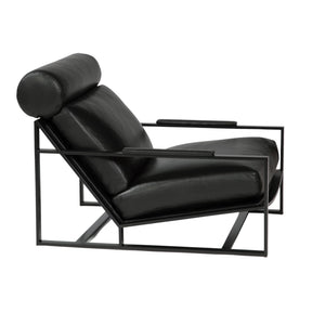 Thayer Coggin Milo Baughman Cruisin Lounge Chair with Black Leather and Black Powdercoated Steel Frame Side