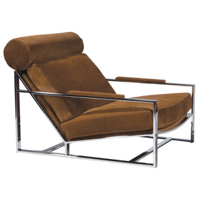 Thayer Coggin Milo Baughman Cruisin Lounge Chair with Brown Suede and Polished Stainless Steel Frame