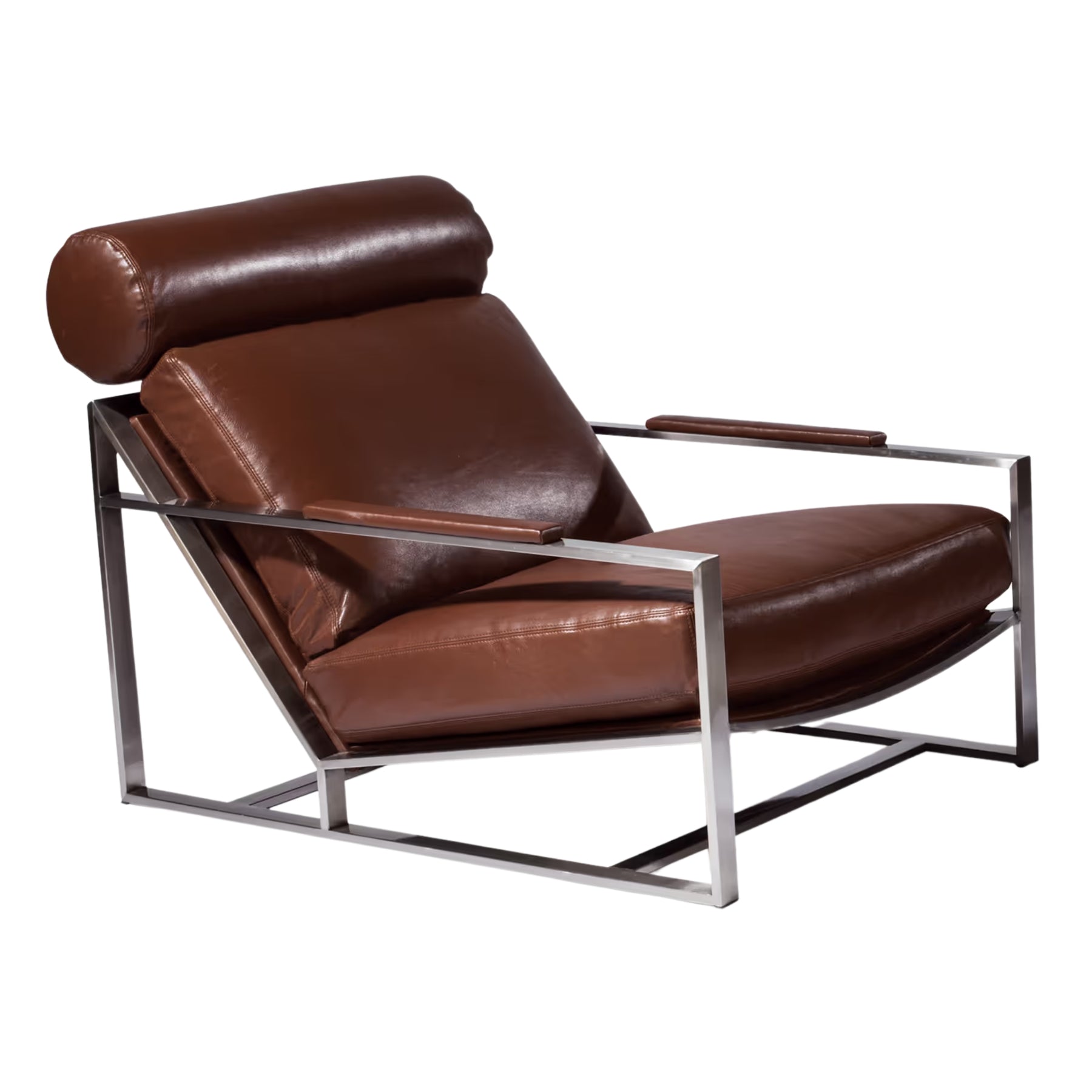 Thayer Coggin Milo Baughman Cruisin' Lounge Chair with Chocolate Brown Leather and Brushed Stainless Steel Frame