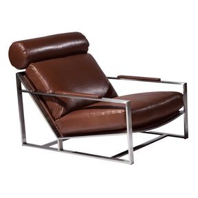 Thayer Coggin Milo Baughman Cruisin' Lounge Chair with Chocolate Brown Leather and Brushed Stainless Steel Frame