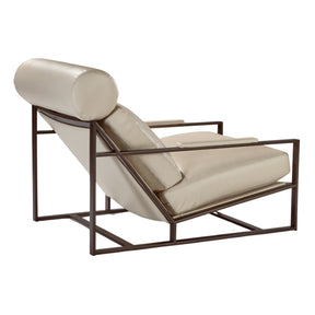 Thayer Coggin Milo Baughman Cruisin Lounge Chair with Ivory Leather and Bronze Metal Frame Side