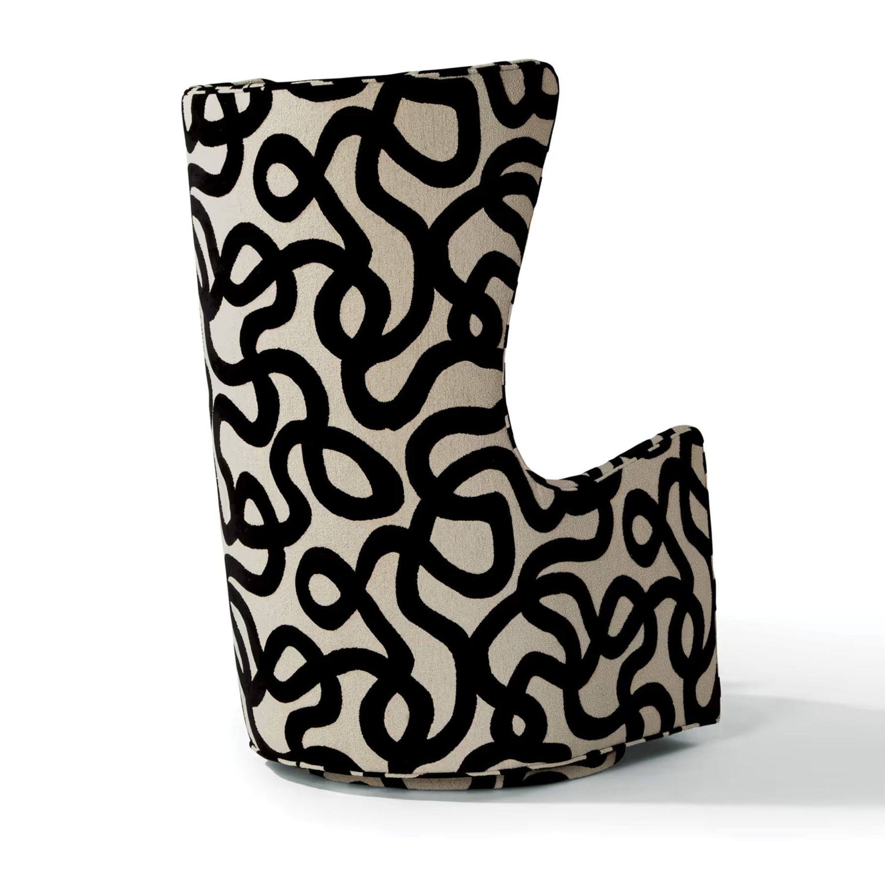 Thayer Coggin Milo Baughman Feeling Groovy Swivel Chair Back in Black and White Patterned Fabric