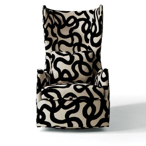 Thayer Coggin Milo Baughman Feeling Groovy Swivel Chair Front in Black and White Patterned Fabric